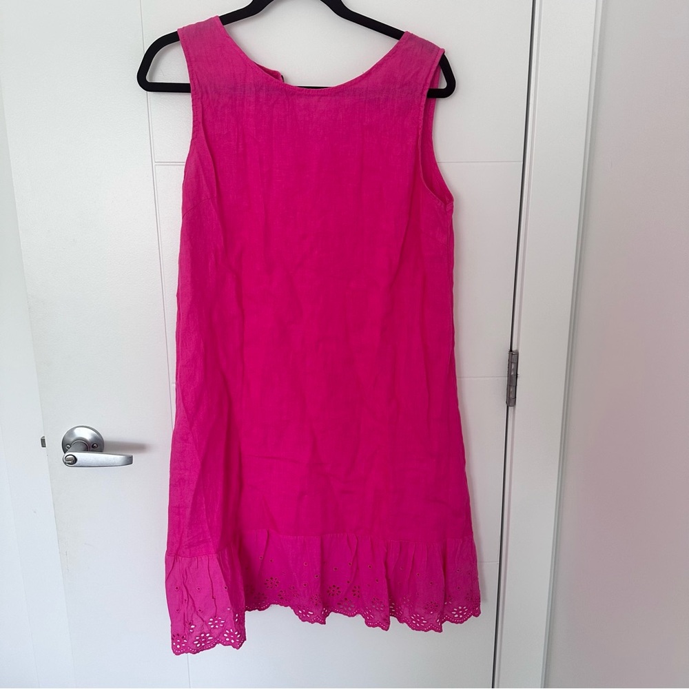 Terzo Millennio Hot Pink 100% Linen Sleeveless Ruffle Hem Dress - Made in Italy